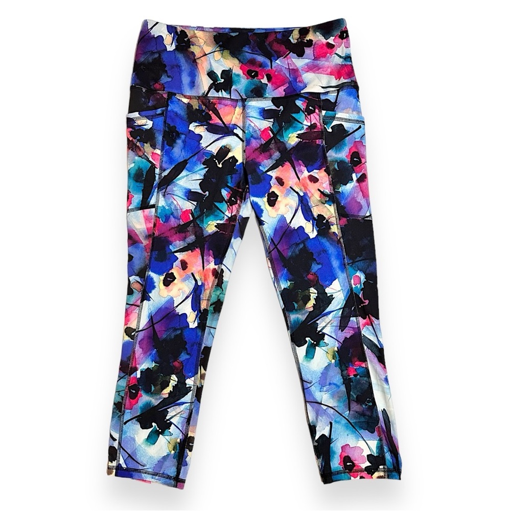 RBX Abstract Multicolor Capri Athletic Leggings with Pockets
